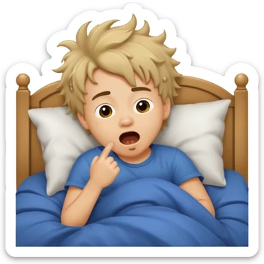 emoji- of a cute boy waking up in bed sticker