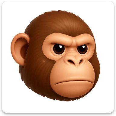 Keep the image exactly the same, just make the fur brown instead of green. iOS emoji style, 3D, shiny, smooth gradients, soft shadows, realistic chimpanzee face, classic emoji look. Add a subtle highlight to the fur. The style should resemble the iOS 3D emoji style with shiny and smooth gradients and soft shadows. sticker