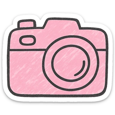 soft and cute camera icon, pink theme, Japanese hand-drawn style, transparent background, for mobile home screen sticker