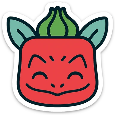 Remove the music note, keep only Bulbasaur in the style of the rednote app icon, modern with a red color palette, no background. sticker