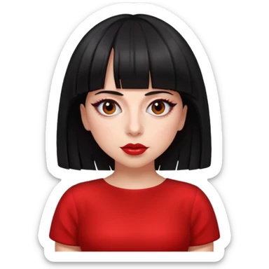 Create lady gaga with a red dress and black short hair with bangs sticker