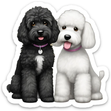 Black goldendoodle and white poodle best friends sticker