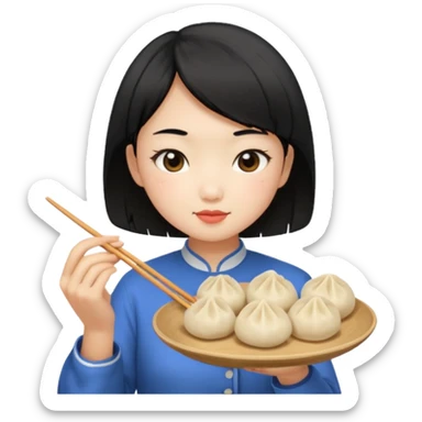 Asian girl with short black hair mixed with a dumpling sticker