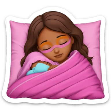 chica morena durmiendo con manta rosa sticker