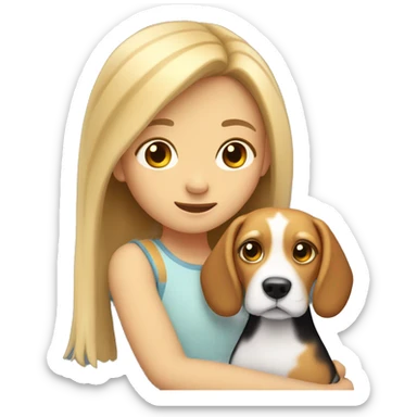 Girl with long light hair hugging a bicolor beagle sticker
