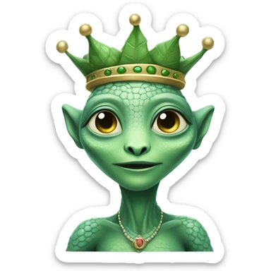 Pregnant reptilian alien woman, full body, have a crown sticker