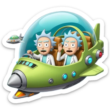 Hot rod Rick and Morty flying in a spaceship to the citadel of Ricks  sticker