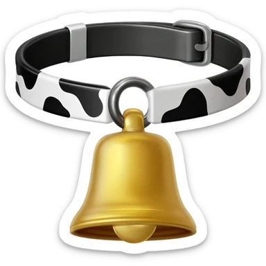 plain gold cowbell on a collar with cow black and white pattern sticker