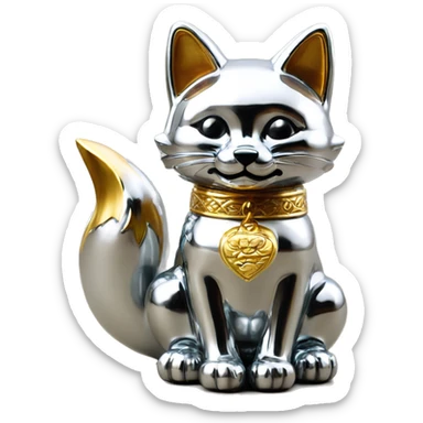 fully chrome fox statue in the form of maneki neko sticker