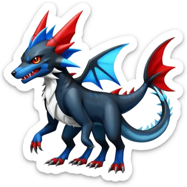 4-legged, digitigrade, clawed, furry finned sharp, cool, badass, angry, edgy Sergal-Sharpedo-Houndoom-Garchomp-Vaporeon-fusion-hybrid-creature, full body sticker