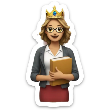 a relaxed female teacher who is on the top wearing a crown, enjoying the best life, surrounded by books  sticker