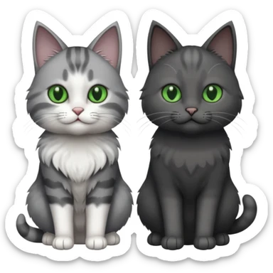 2 different coloured grey cats including one dark grey and white cat and one completely solid dark grey cat with green eyes and only white paws sticker