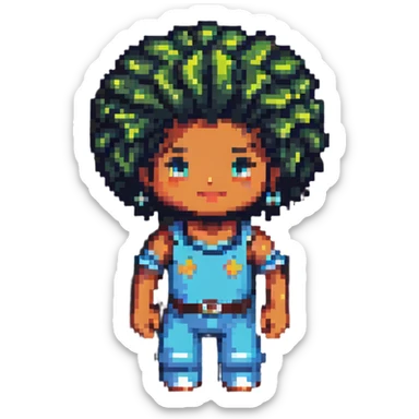 Retro pixel art character with afro hairstyle sticker