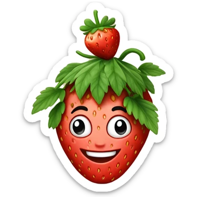 a happy strawberry with weed leaf hair in the style of 1950s cartoon sticker