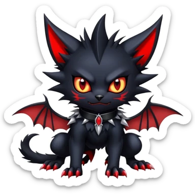 Vampiric feral futuristic gothic emo dark Litten-Noibat-Fakémon-hybrid-creature (full body) sticker