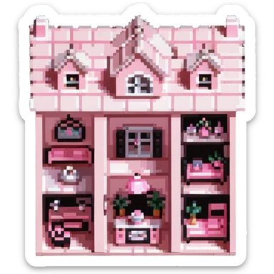cute pastel pink dollhouse with miniature furniture sticker