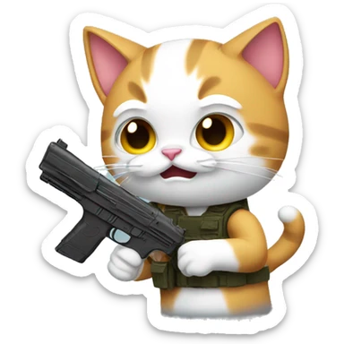 Cat with gun sticker