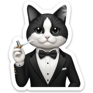 Tuxedo cat vapeing sticker