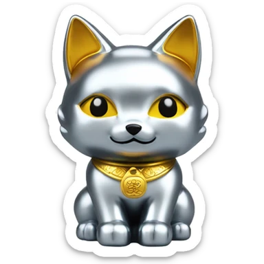 fully chrome fox statue in the form of maneki neko sticker