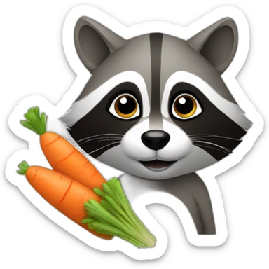A raccoon reads with a carrot sticker