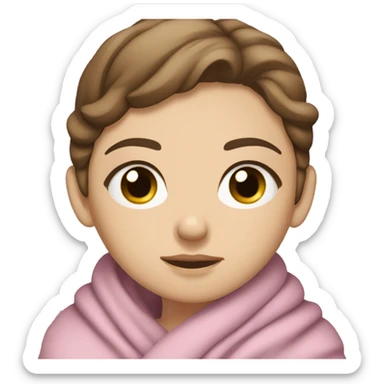 White girl short brown hair eyes closed wrapped in blanket sticker
