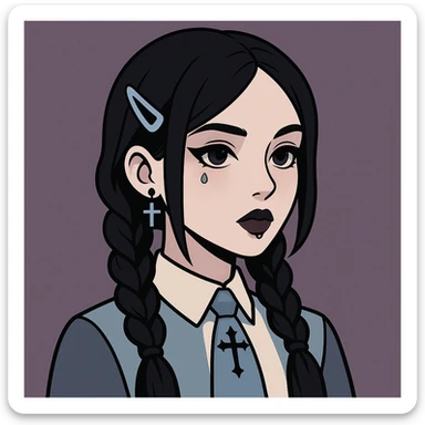 Make this pastel goth profile picture more goth, keep it cute, expressive, and minimal, in the style of imagen-4-fast-KaUtLiSA10F. Enhance goth elements with subtle dark tones and pastel goth aesthetics while maintaining cuteness and expressiveness with minimalistic design. sticker