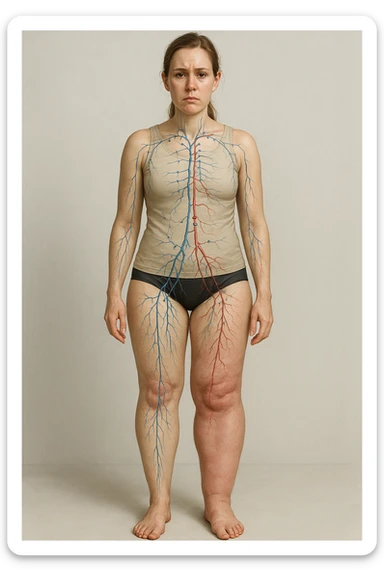 Donna con sistema linfatico bloccato con focus sulle gambe immagine realistiche 4k in italiano sticker
