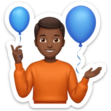 dark brown skin, orange sweater, hold blue balloon sticker