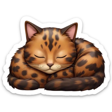Meme-Worthy Cute Sleeping Tortoiseshell Cat Portrait Emoji, Head resting with a serene, sleepy smile and softly closed, dreamy eyes, showcasing a warm, mottled fur of rich browns and blacks, simplified yet adorably detailed, glowing with a gentle, drowsy radiance, high shine, exuding relaxed, heart-melting charm, styled with a soft glowing outline, capturing the essence of a sleeping tortoiseshell cat that radiates pure, peaceful cuteness! sticker