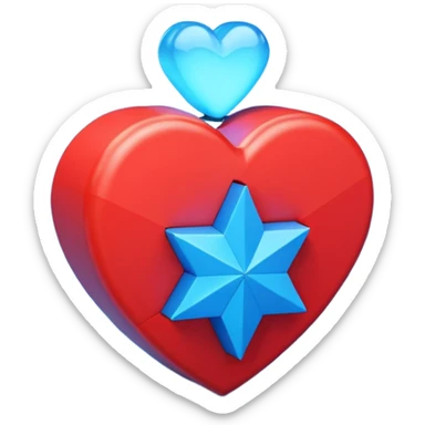 A blocky geometric red 3D heart with a glowing blue star inside sticker