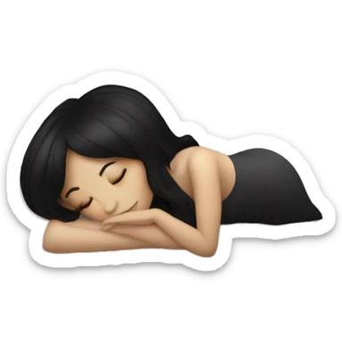 Woman pale skin black hair with bangs sleeping in bed with pillow, white woman sticker