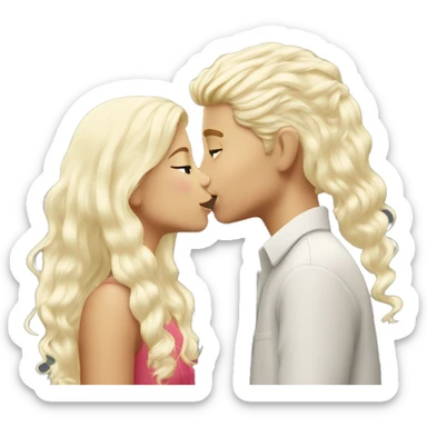 Blond girl kissing white fake hair boy sticker