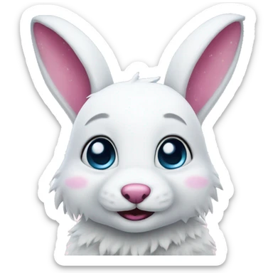 White Bunny with pink ears and a wolf are in the snow sticker