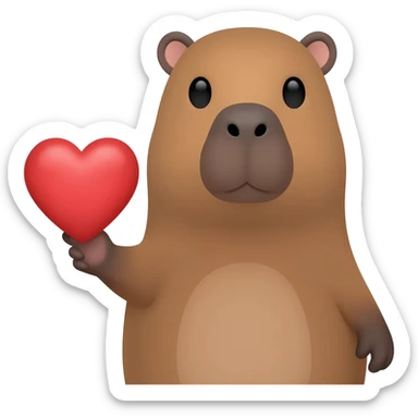 Small capybara with heart in his hand sticker