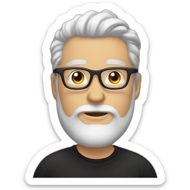 White Man with clear glasses and a black tshirt and a man bun and beard sticker