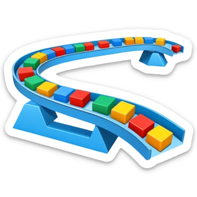 Conveyor belt moving small colored blocks in a row, representing an automated system sticker