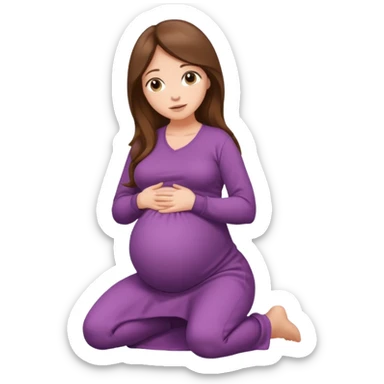 Pregnant long brown hair kneeling sticker