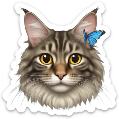 Maine Coon with a stupid face and butterfly on his mouth  sticker