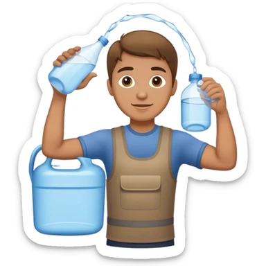 Light brown haired man delivering large water jug on  sticker