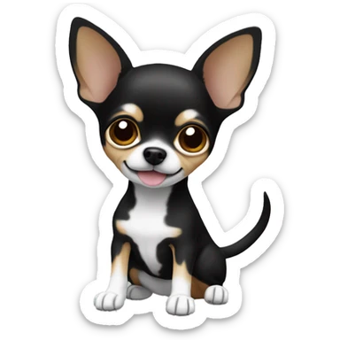 Chihuahua dog is black, with white front paws and neck sticker