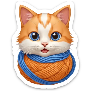 Funny kitten tangled in yarn with surprised expression sticker