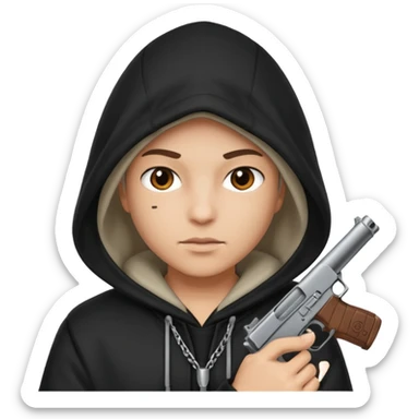 Una persona encapuchada con una pistola que no se ve a la cara sticker