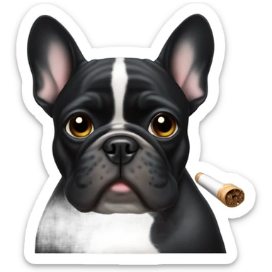 a black french bulldog smoking weed sticker