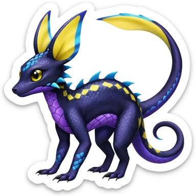 L Scaley Exotic Salandit-Aurorus-Umbreon-Fakémon-hybrid-creature (full body), 4 legs sticker