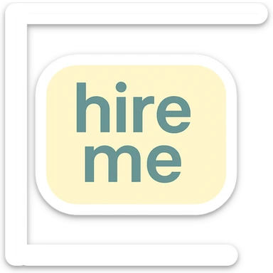 a simple, modern icon featuring the text 'hire me' in a clean sans-serif font, with a subtle background sticker