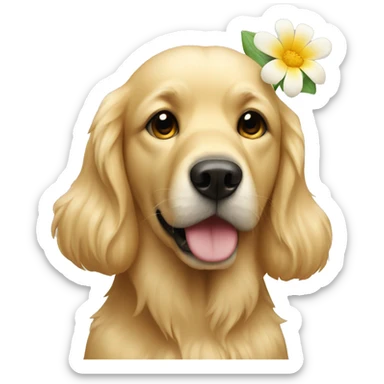 golden dog smelling a flower sticker