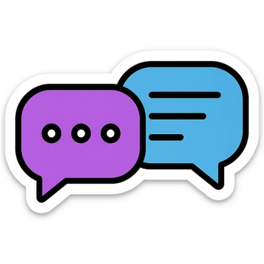 Make the chat conversation bubbles transparent, keeping only the purple and blue outlines and shapes, with no background. sticker