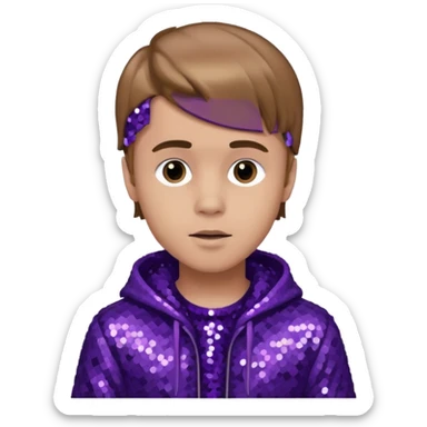 Justin Bieber with light brown hair, dark purple sequin outfit sticker