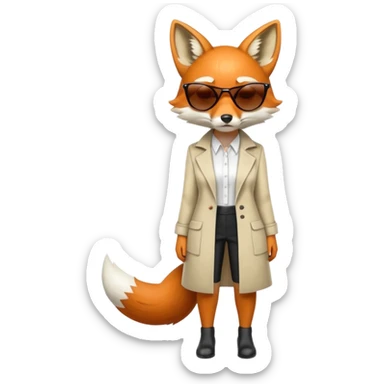 serious anthropomorphised female fox in stylish outfit with sunglasses, looking sad, back facing the viewer, full-body view sticker