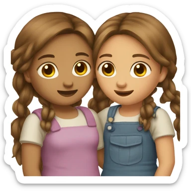 Create two little girls hugging themselves with brown hair sticker